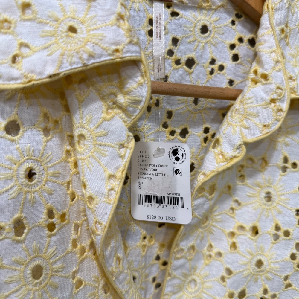 Free People Dream A Little Dream Yellow Sunflower Eyelet Lace Crop Shirt NWT S - Picture 9 of 14